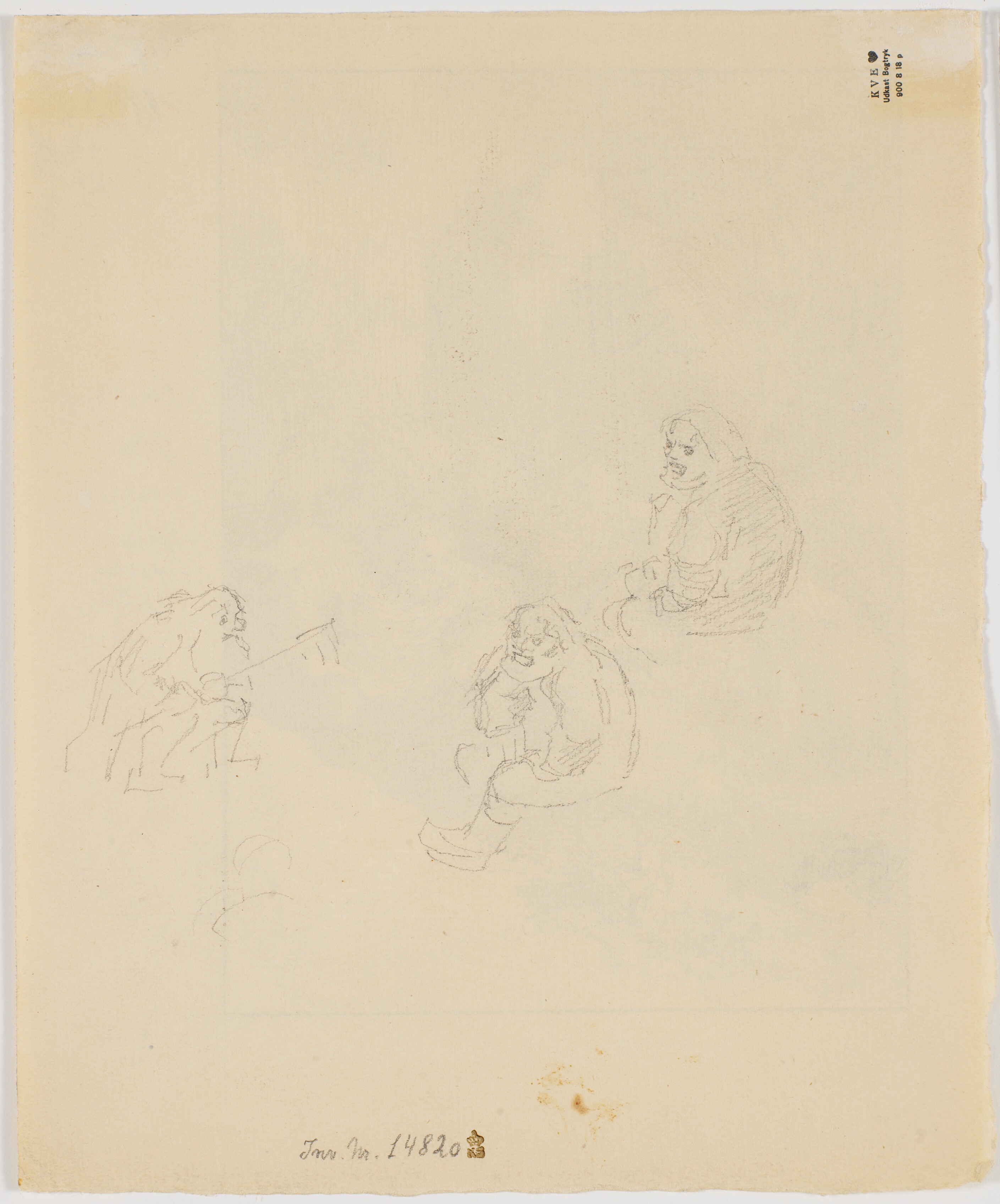 Tre forarbejder til samme illustration som recto